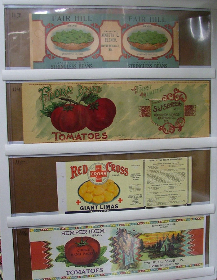 Notice the beautiful graphics on early 20th century canning labels, Havre de Grace, MD