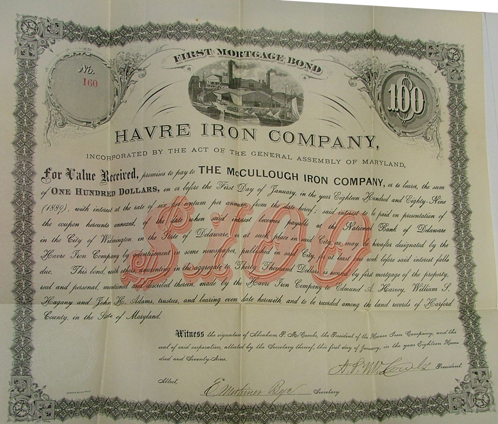 Bond from Havre Iron Works at Bahoukas Antiques in Havre de Grace, MD