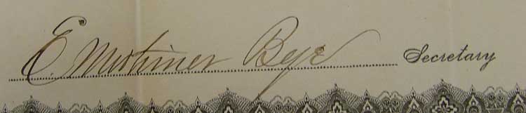 Signature of E. Mortimer Bye, Havre Iron Works