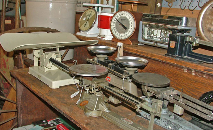 Many varieties of scales at Bahoukas Antique Mall