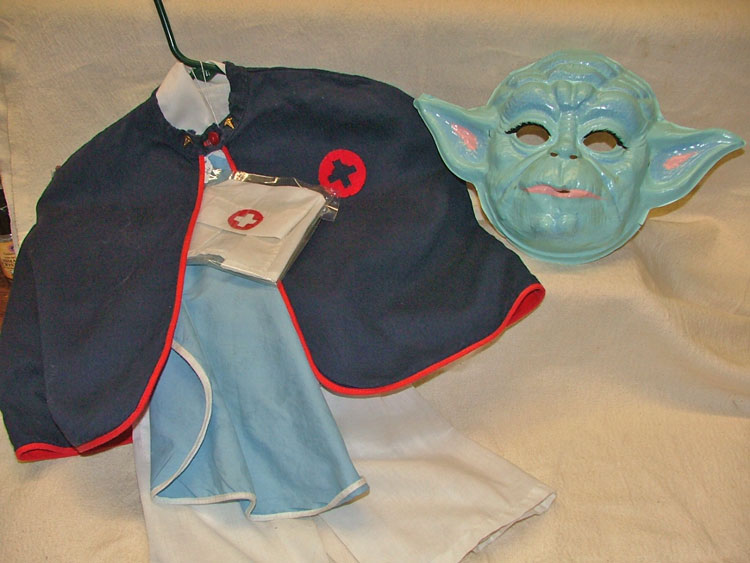 Child's nurse costume and a yoda mask available at Bahoukas in Havre de Grace MD