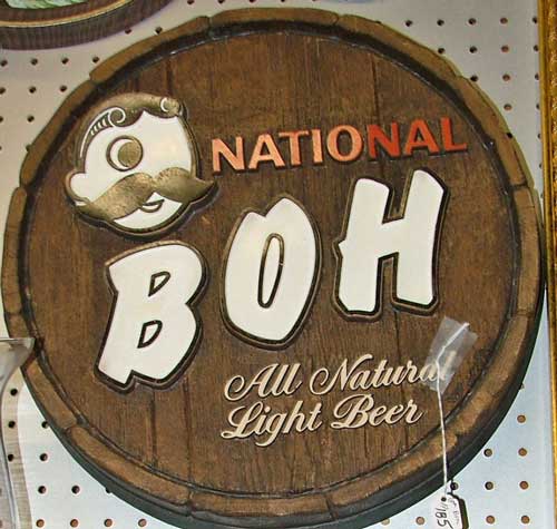 National Boh advertising sign - round barrel