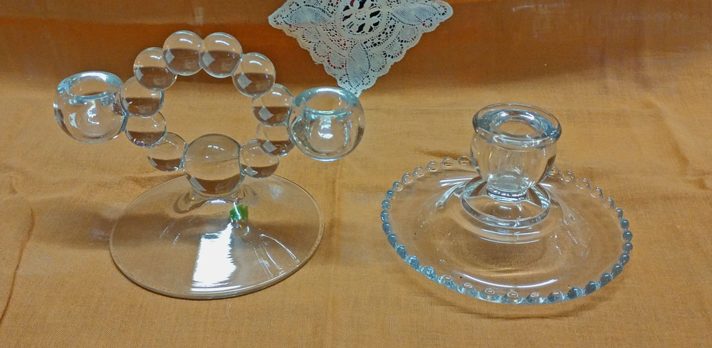 candlewick glass candleholders among the collectibles at Bahoukas Antique Mall in Havre de Grace
