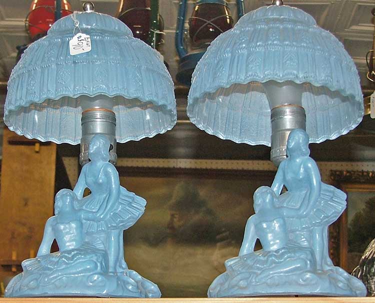 1940s LE Smith Blue Glass Ballerina Lamps