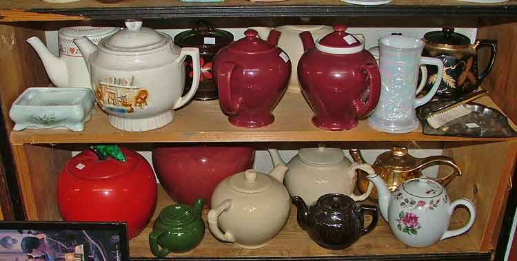 A wonderful display of just some of the many teapots available at Bahoukas Antiques in Havre de Grace