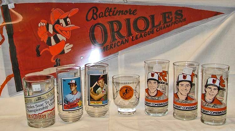 Baltimore Orioles sports memorabilia at Bahoukas Antique Mall in Havre de Grace, MD