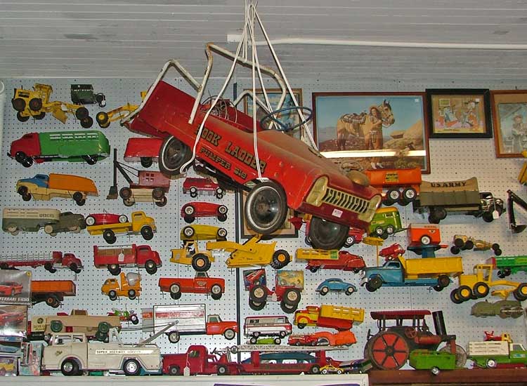 Vintage Press Steel Trucks and a Murray Pedal Car - all waiting for you at Bahoukas Antique Mall in Havre de Grace, MD