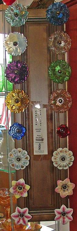 beautiful Czech Glass and Porcelain Curtain Tiebacks at Bahoukas Antique Mall in Havre de Grace
