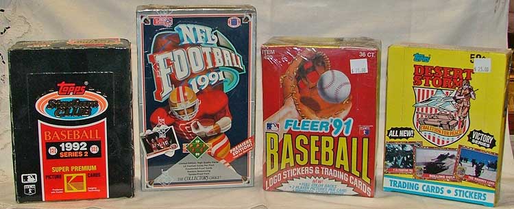 unopened boxes and single packs of sports cards at Bahouaks in Havre de Grace