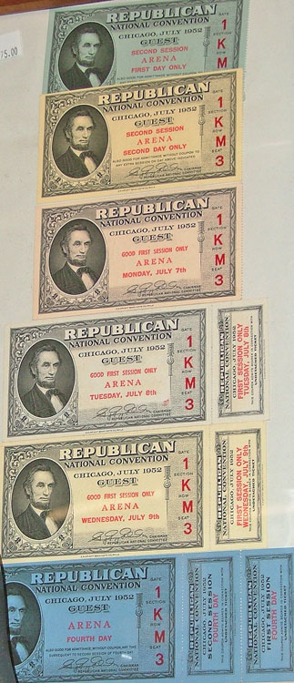 1952 National Republican Convention tickets for Chicago available at Bahoukas Antiques.