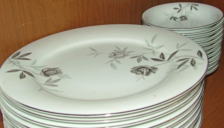 Plates and bowls of Noritake Rosamor pattern at Bahoukas in Havre de Grace