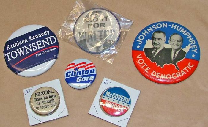 political/campaign pins available at Bahoukas in Havre de Grace.
