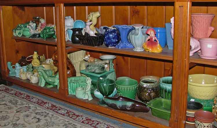 colorful ceramic and pottery vases and small planters - all available at Bahoukas Antique Mall in Havre de Grace