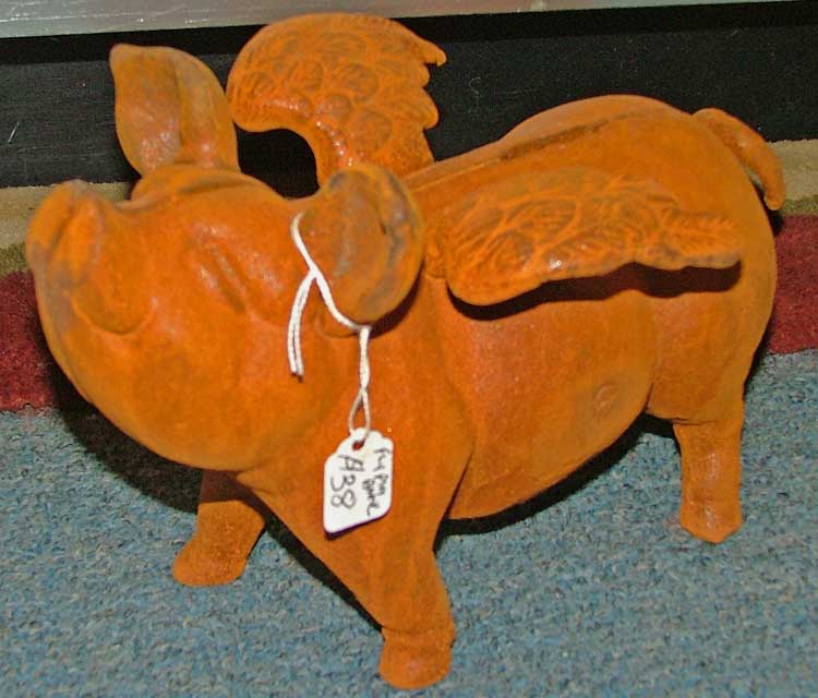 cast iron flying pig at Bahoukas in Havre de Grace
