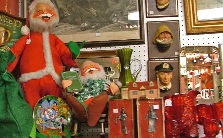 Funny Santas, Singing Santas, and beautiful collectible Santas all at Bahoukas Antique Mall in Havre de Grace