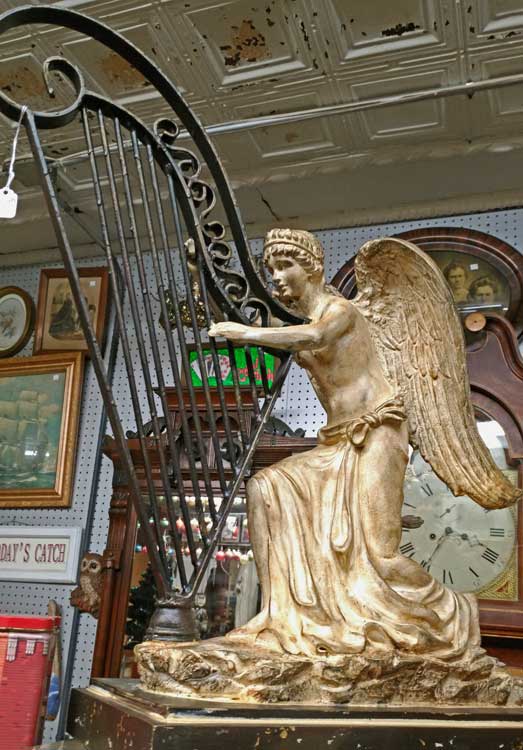 beautiful angel with harp sculpture just in time for the holidays at Bahoukas in Havre de Grace