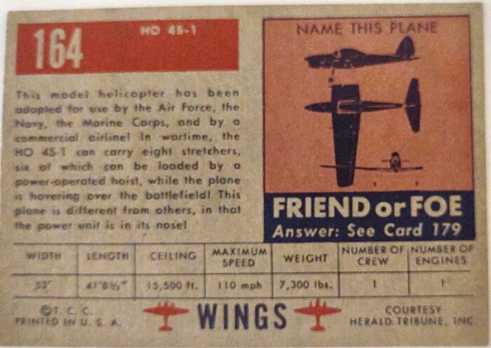 back side of TOPPS WINGS series card #64  HO 4S - 1 U.S. Navy Helicopter