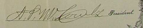 Signature of A.P. McCombs - Havre Iron Works