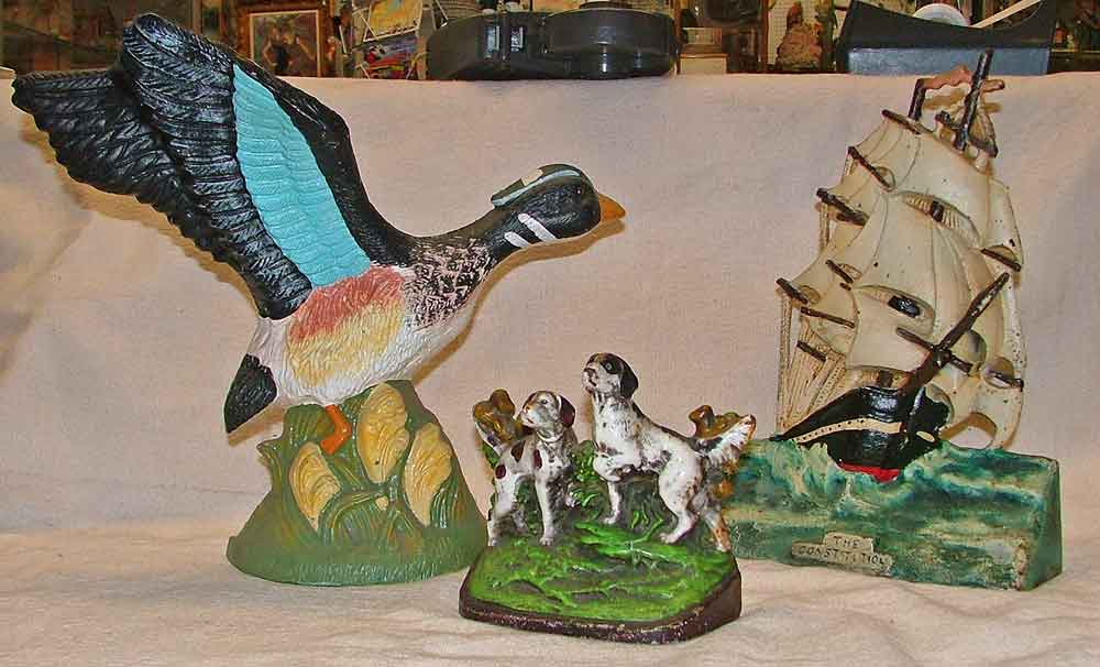 Duck, dogs or boats cast-iron doorstops at Bahoukas Antiques in Maryland