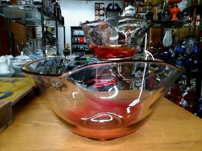 Glass chip and dip set (or a beautiful salad dish) has just a hint of holiday red!