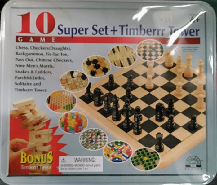 A tin of boards games - 10 amazing games + Timberrrr Tower at Bahoukas