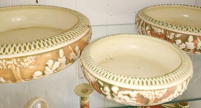 3 bowls - Roseville Donatello pottery - c. 1920s at Bahoukas