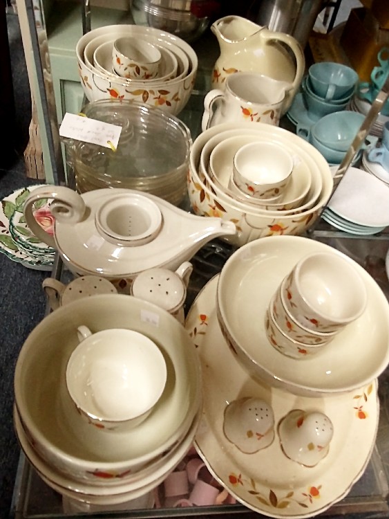 A set of Autumn Leaves pattern dishware used as premiums for the Jewel Tea Co. at Bahoukas in Havre de Grace.