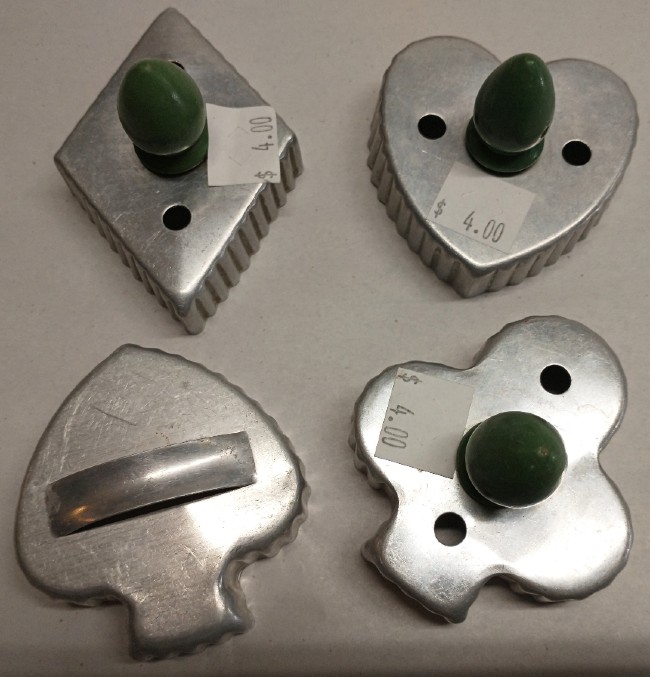 Perfect metal cookie cutters for your card playing group - diamond, heart, club, spade