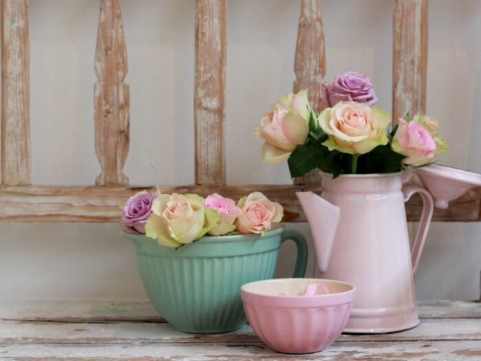 flower grouping using collectible items for vases