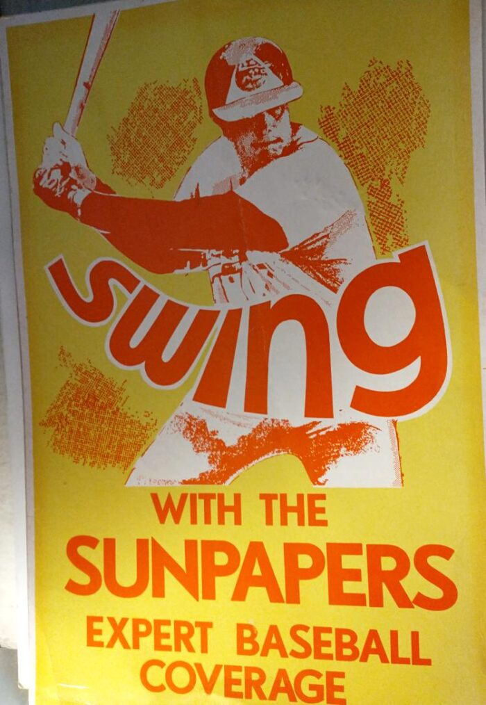 Baltimore Sunpapers newstand baseball advertising - vintage