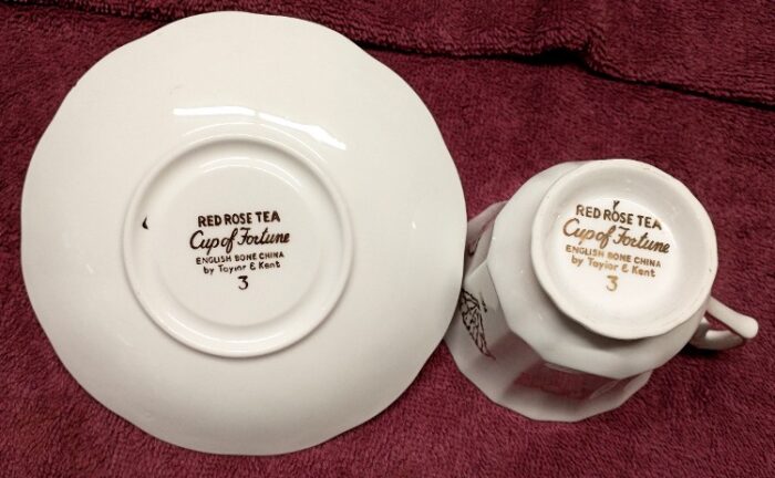 Sample of the markings on the Red Rose Tea - Cup of Fortune - teacup and saucer sets