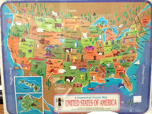 vintage map puzzle of United States (50 states incl)