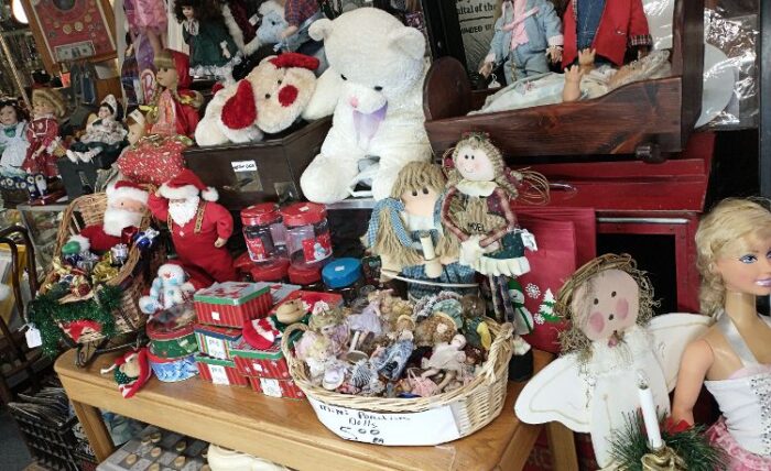 wonderful selection of Christmas decorations, dolls, stuffed animals