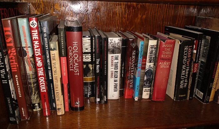 Shelf of Military History Books at Bahoukas