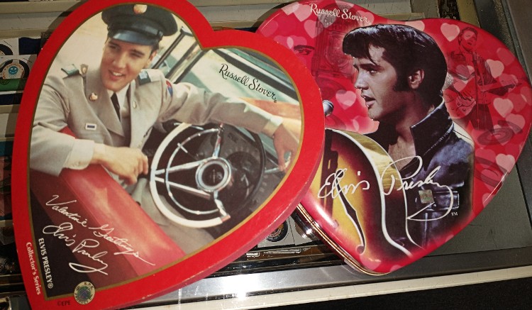 Elvis collectible valentine heart boxes - one cardboard and one metal