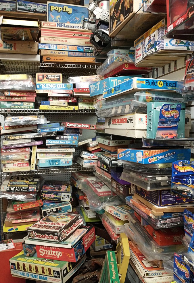 a collection of vintage board games available at Bahoukas Antique Mall