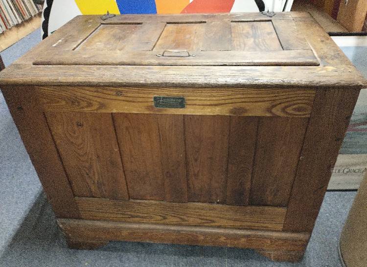 oak ice chest by the Sanitary Refrigerator Company available at Bahoukas Antique Mall