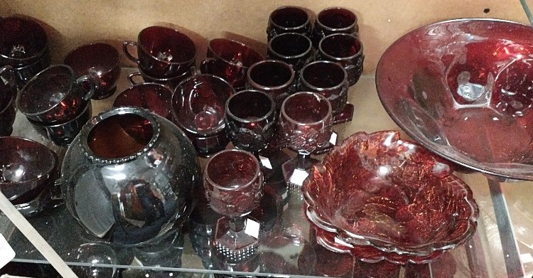 unique ruby red glassware at Bahoukas Antique Mall