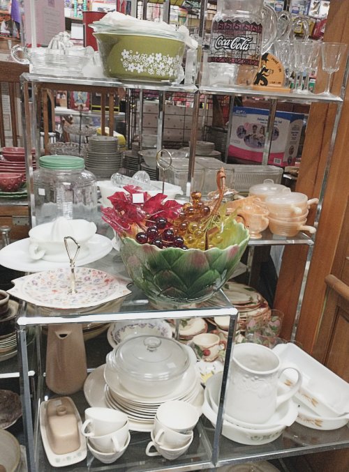 a variety of serving dishes and more at Bahoukas Antique Mall - ready for your holiday gatherings