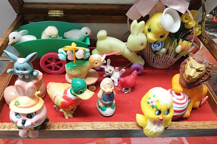 A variety of vintage 1960s plastic toys - great for Easter.