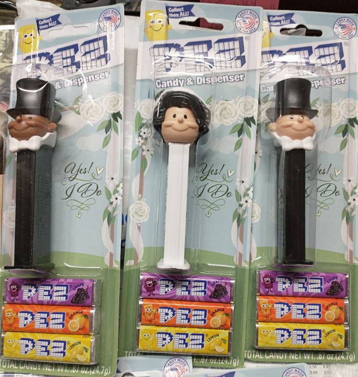 Bride and Groom PEZ dispensers - a great collectible and a fun decoration for a wedding shower and more - available at Bahoukas.com