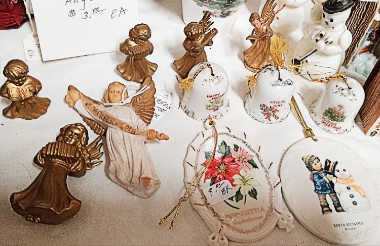 Holiday-Christmas-Decor-tiny-angels-bells-more-available at BAHOUKAS ANTIQUE MALL in Havre de Grace