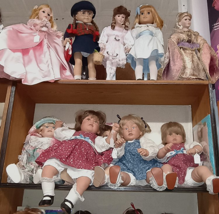 Beautiful dolls are part of the amazing doll collection at BAHOUKAS ANTIQUE MALL in Havre de Grace, MD