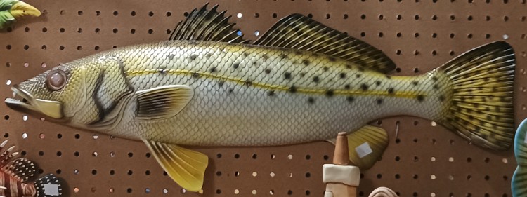 decorative plastic spotted bass at BAHOUKAS ANTIQUE MALL in Havre de Grace MD