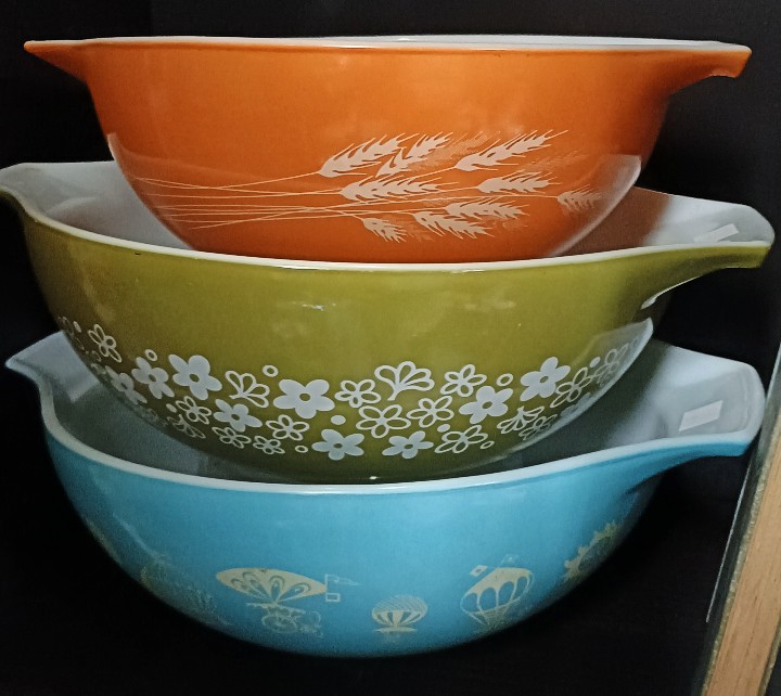 vintage and collectible PYREX mixing bowls available at BAHOUKAS ANTIQUE MALL in Havre de Grace, MD