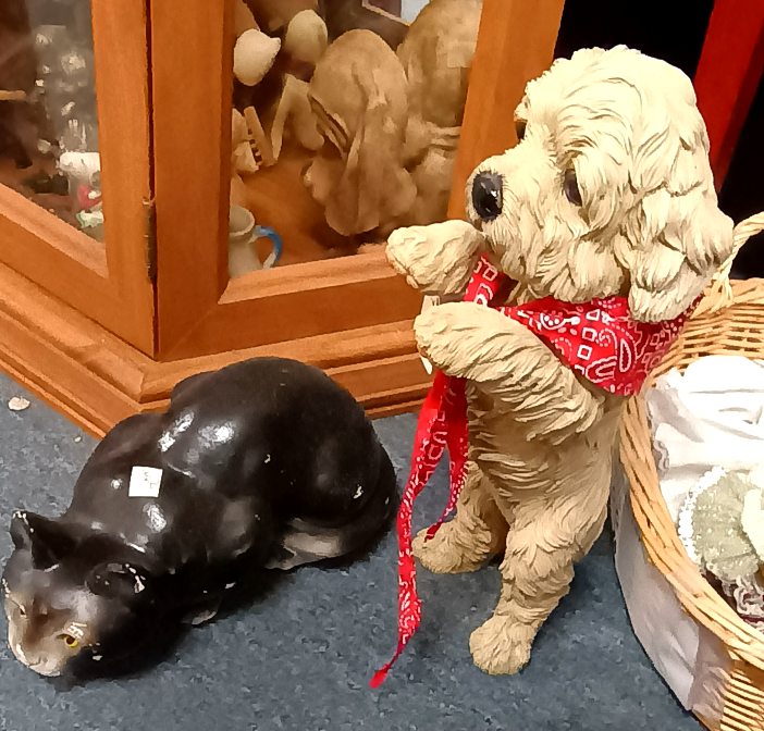 We have critters that include piggies, dogs, and cats in ceramic, plastic, and even cast iron. Visit BAHOUKAS ANTIQUE MALL in Havre de Grace, MD