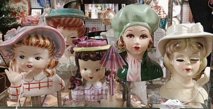 Lady Head Vases - just a few of those available at BAHOUKAS ANTIQUE MALL in Havre de Grace, MD