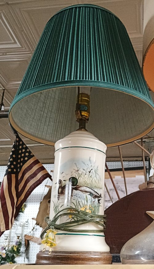 Painted duck base - beautiful lamp - for your cottage, condo, or home near the water, available at BAHOUKAS ANTIQUE MALL in Havre de Grace MD