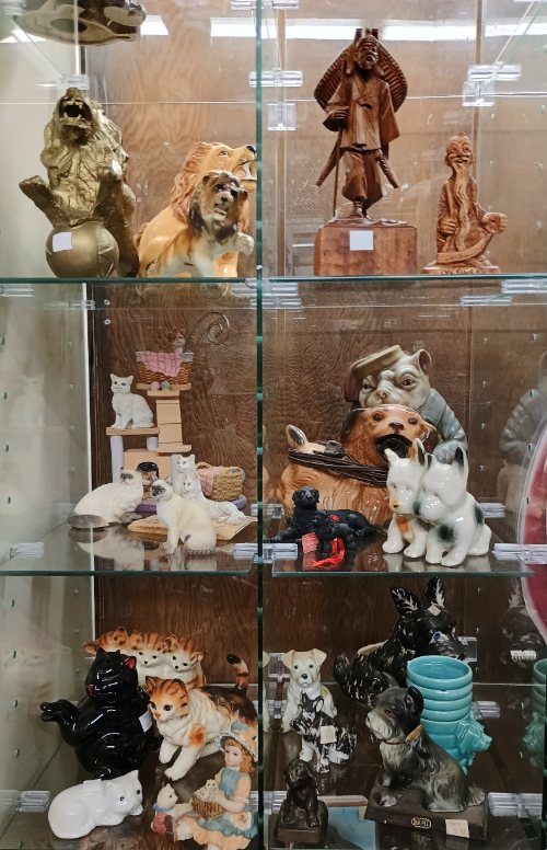 dogs cat, and lion figures - part of the 'Collections' that can be found at BAHOUKAS ANTIQUE MALL in Havre de Grace MD