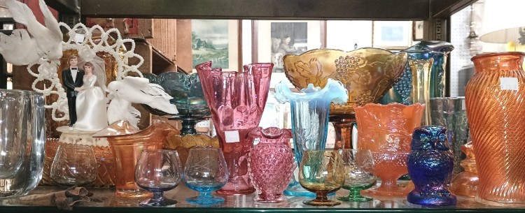 very collectible glassware and vases - part of the 'Collections' that can be found at BAHOUKAS ANTIQUE MALL in Havre de Grace MD